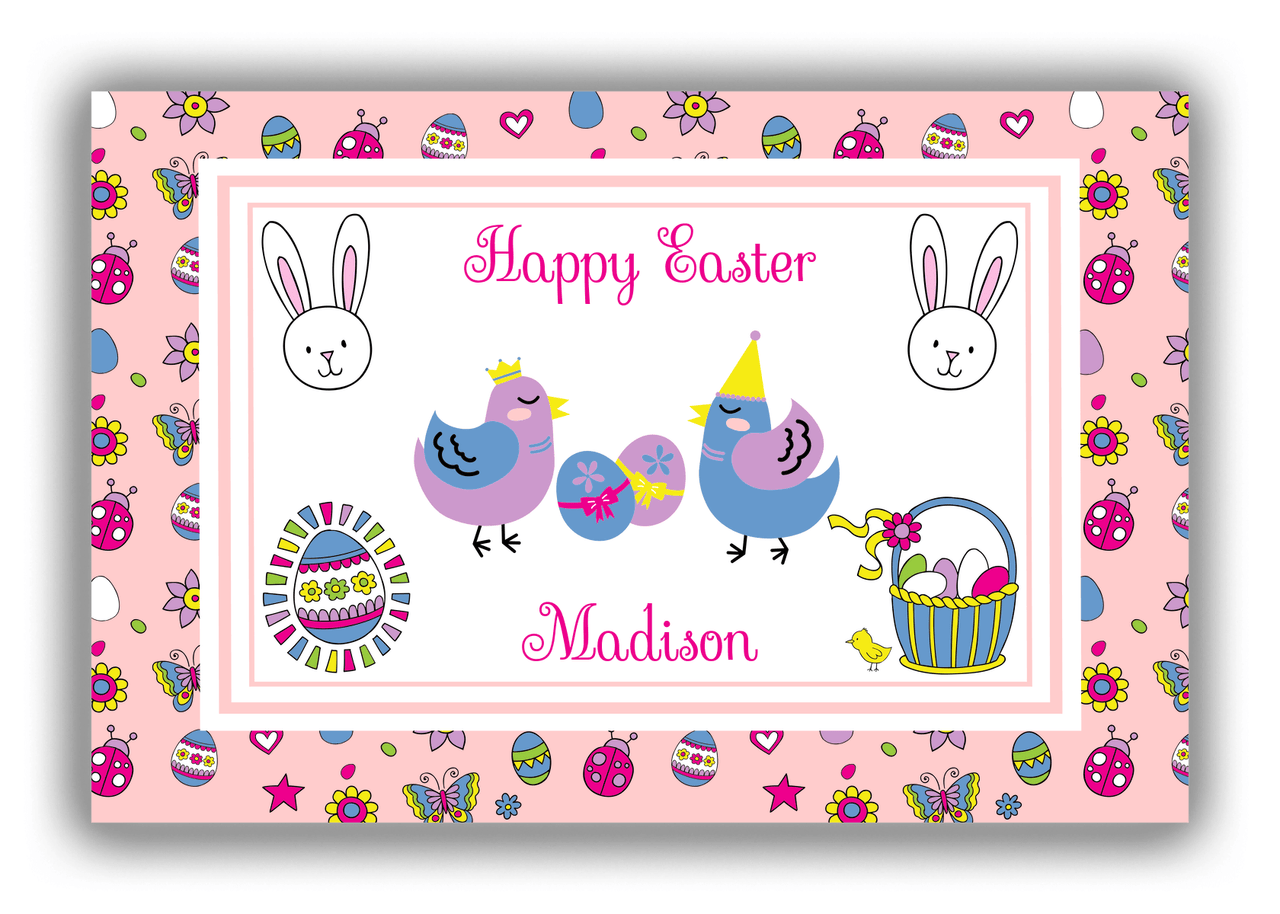 Personalized Easter Canvas Wrap & Photo Print III - Spring Birds - Pink Background - Front View