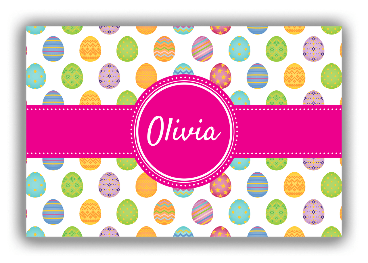 Personalized Easter Canvas Wrap & Photo Print IV - Egg Pattern - Circle Ribbon Nameplate - Front View