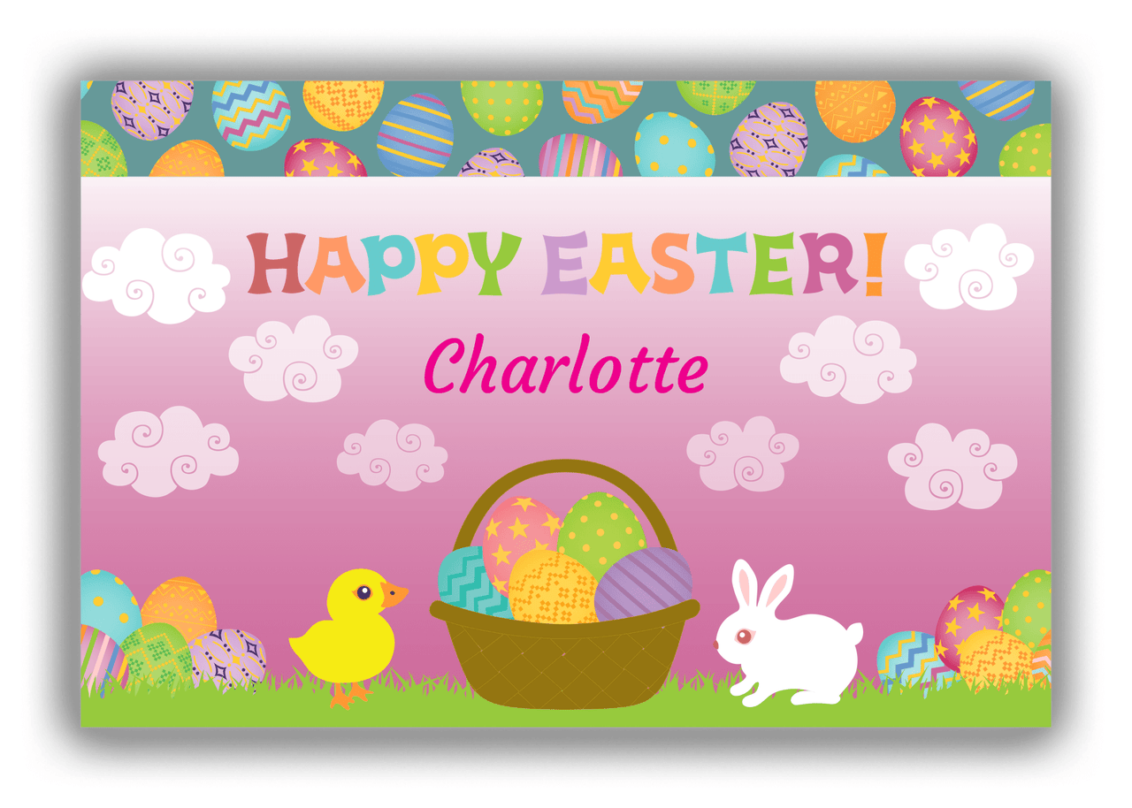 Personalized Easter Canvas Wrap & Photo Print V - Egg Basket - Pink Background - Front View