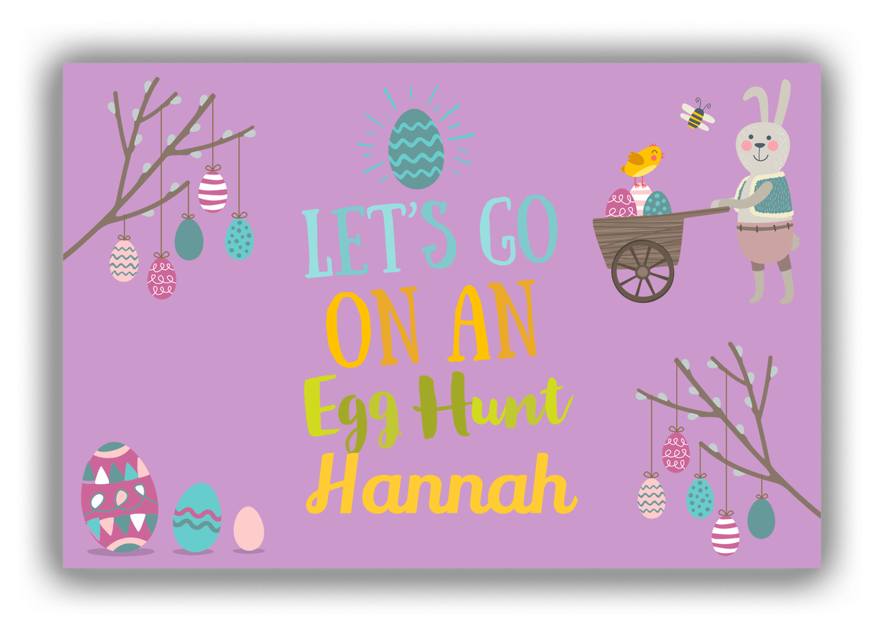 Personalized Easter Canvas Wrap & Photo Print IX - Egg Hunt - Purple Background - Front View