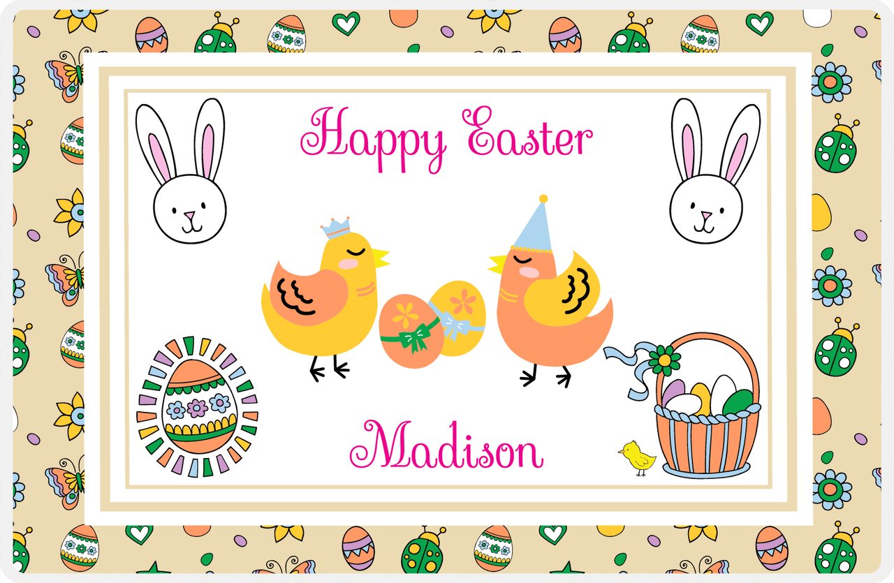 Personalized Easter Placemat III - Spring Birds - Tan Background -  View