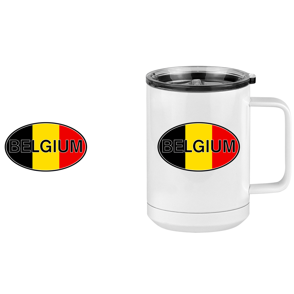 Euro Oval Coffee Mug Tumbler with Handle (15 oz) - Belgium - Design View