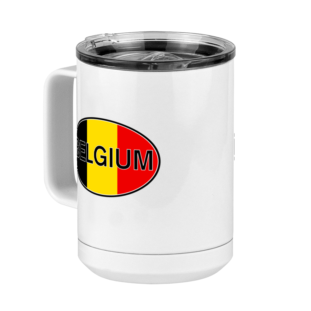 Euro Oval Coffee Mug Tumbler with Handle (15 oz) - Belgium - Front Left View