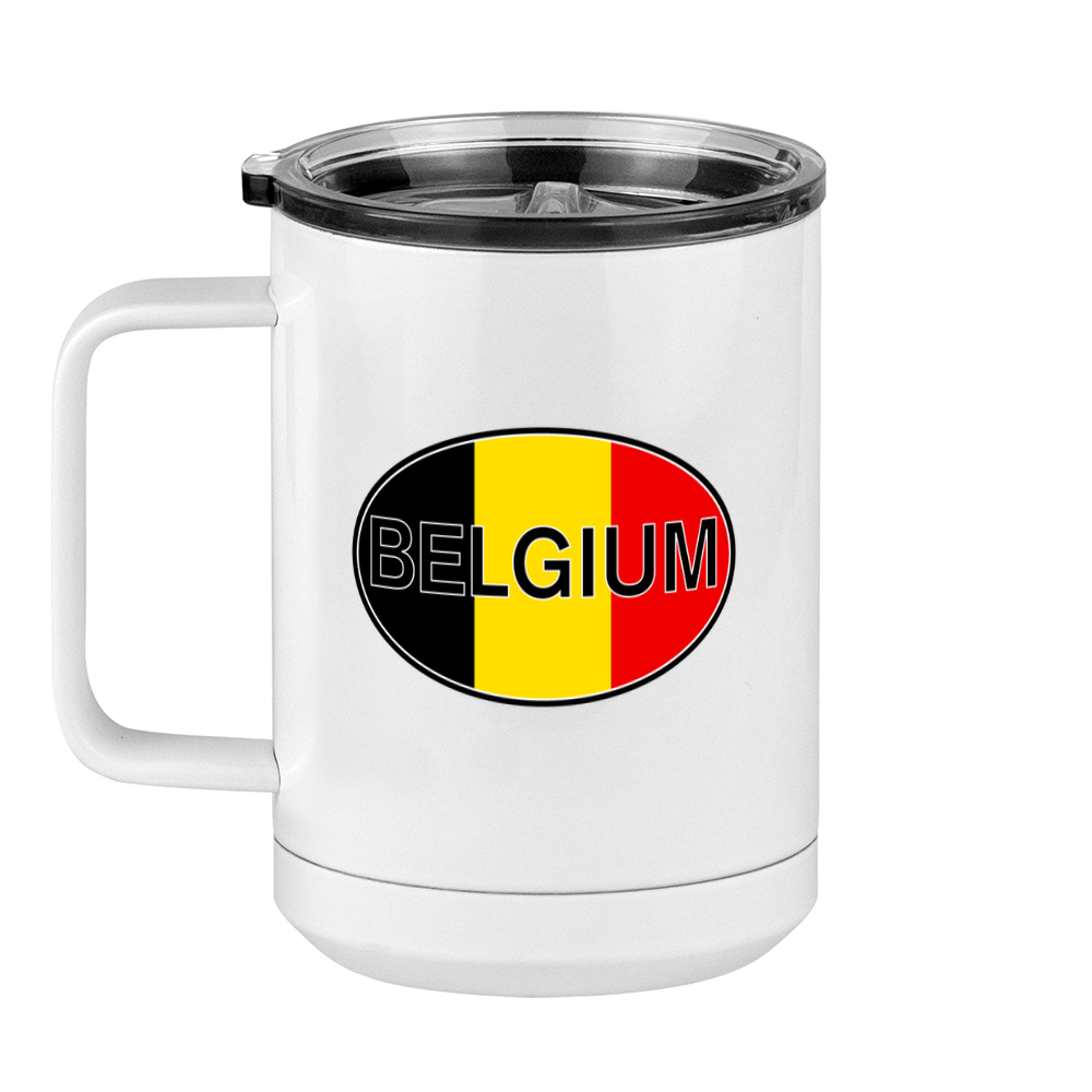 Euro Oval Coffee Mug Tumbler with Handle (15 oz) - Belgium - Left View