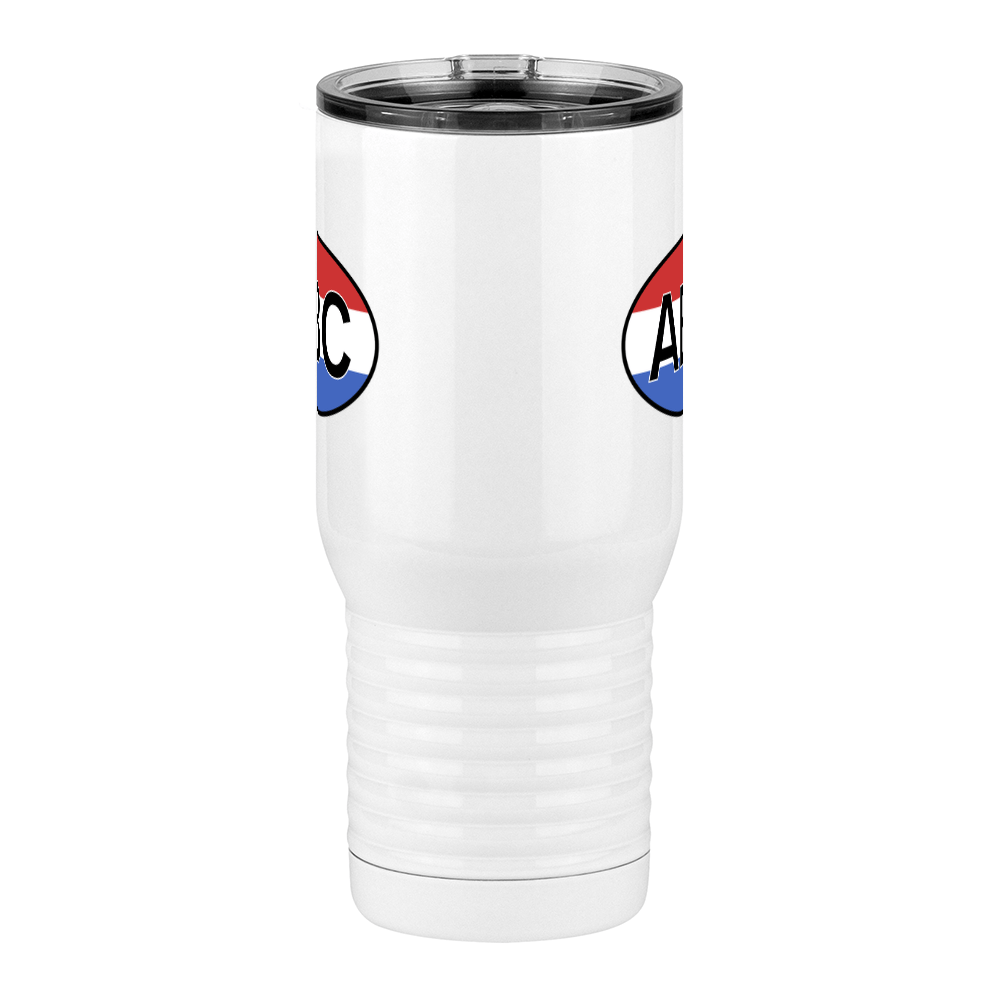 Personalized Euro Oval Travel Coffee Mug Tumbler with Handle (20 oz) - Horizontal Stripes - Front View