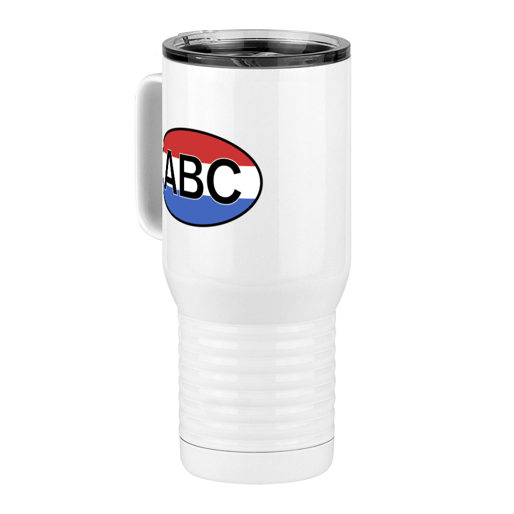 Personalized Euro Oval Travel Coffee Mug Tumbler with Handle (20 oz) - Horizontal Stripes - Front Left View