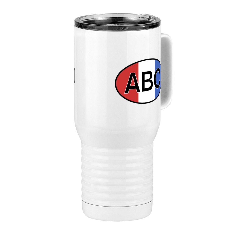 Personalized Euro Oval Travel Coffee Mug Tumbler with Handle (20 oz) - Vertical Stripes - Front Right View
