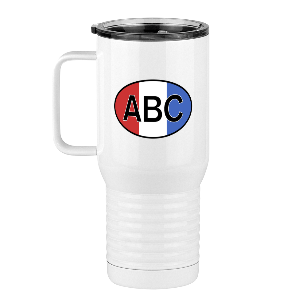 Personalized Euro Oval Travel Coffee Mug Tumbler with Handle (20 oz) - Vertical Stripes - Left View