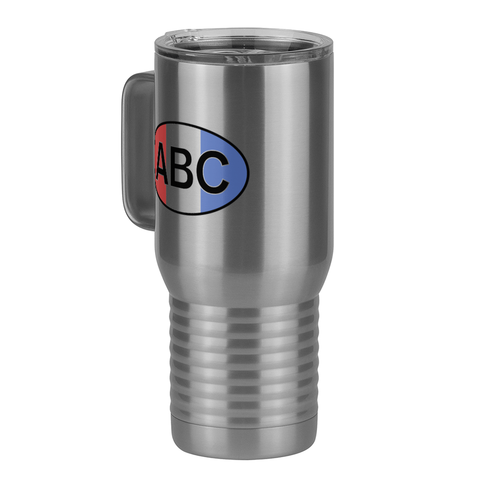 Personalized Euro Oval Travel Coffee Mug Tumbler with Handle (20 oz) - Vertical Stripes - Front Left View