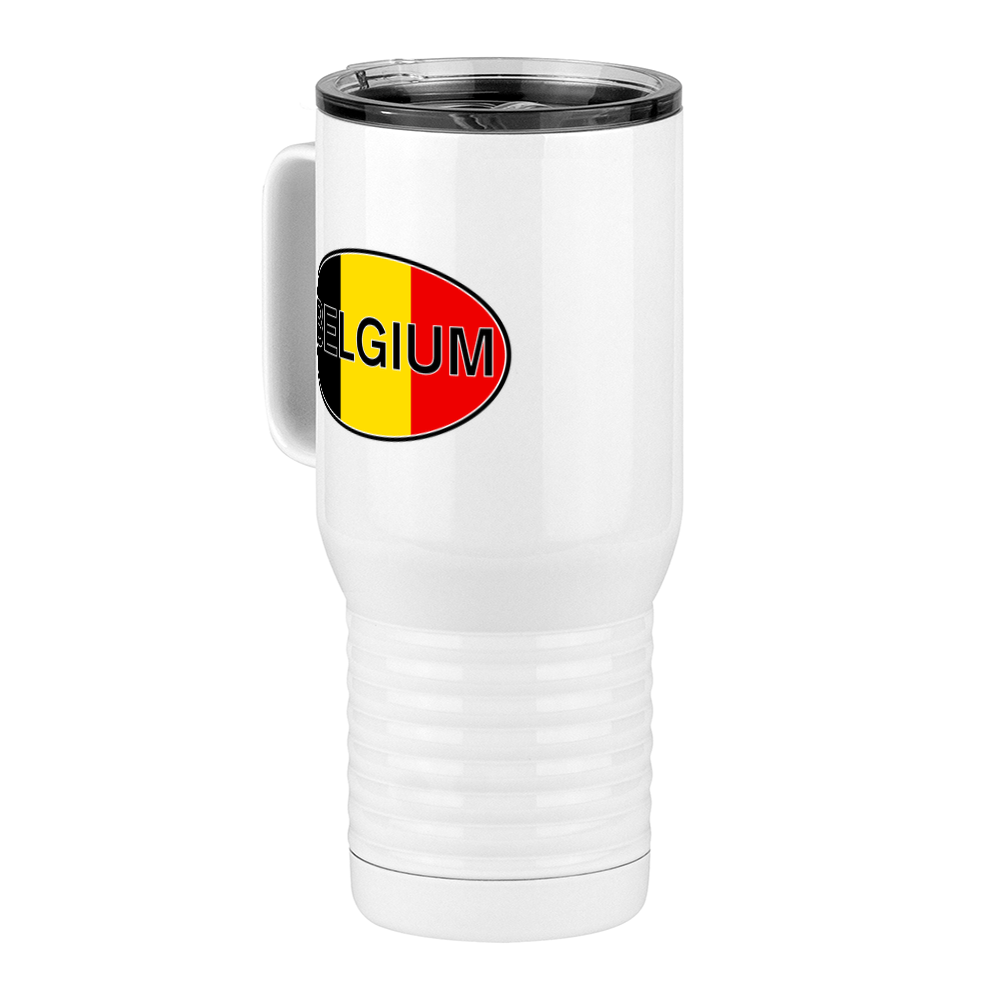 Euro Oval Travel Coffee Mug Tumbler with Handle (20 oz) - Belgium - Front Left View