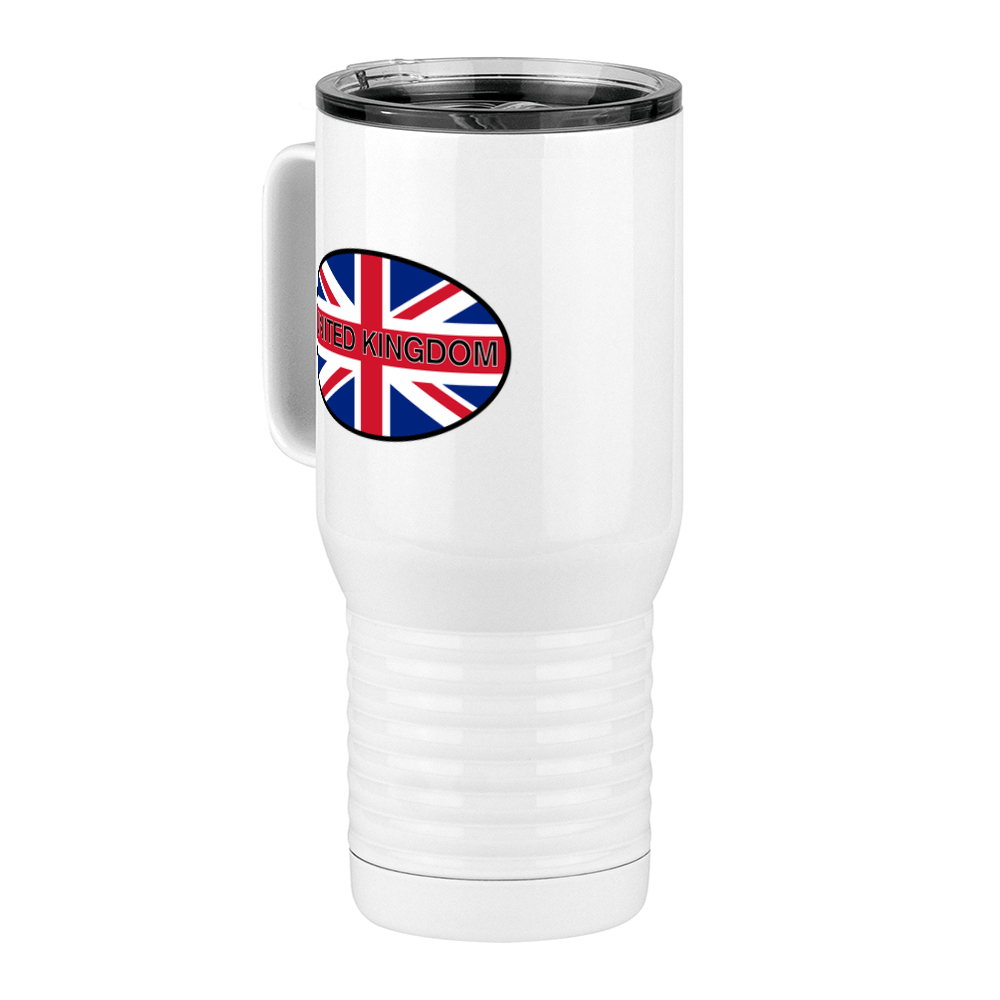 Euro Oval Travel Coffee Mug Tumbler with Handle (20 oz) - United Kingdom - Front Left View