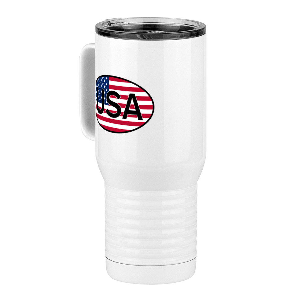 Euro Oval Travel Coffee Mug Tumbler with Handle (20 oz) - USA - Front Left View