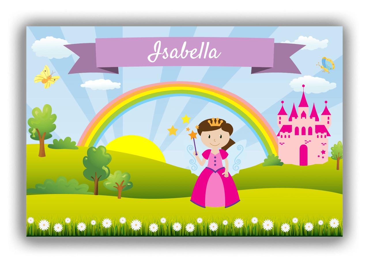 Personalized Fairy Canvas Wrap & Photo Print II - Rainbow Castle - Brunette Fairy - Front View