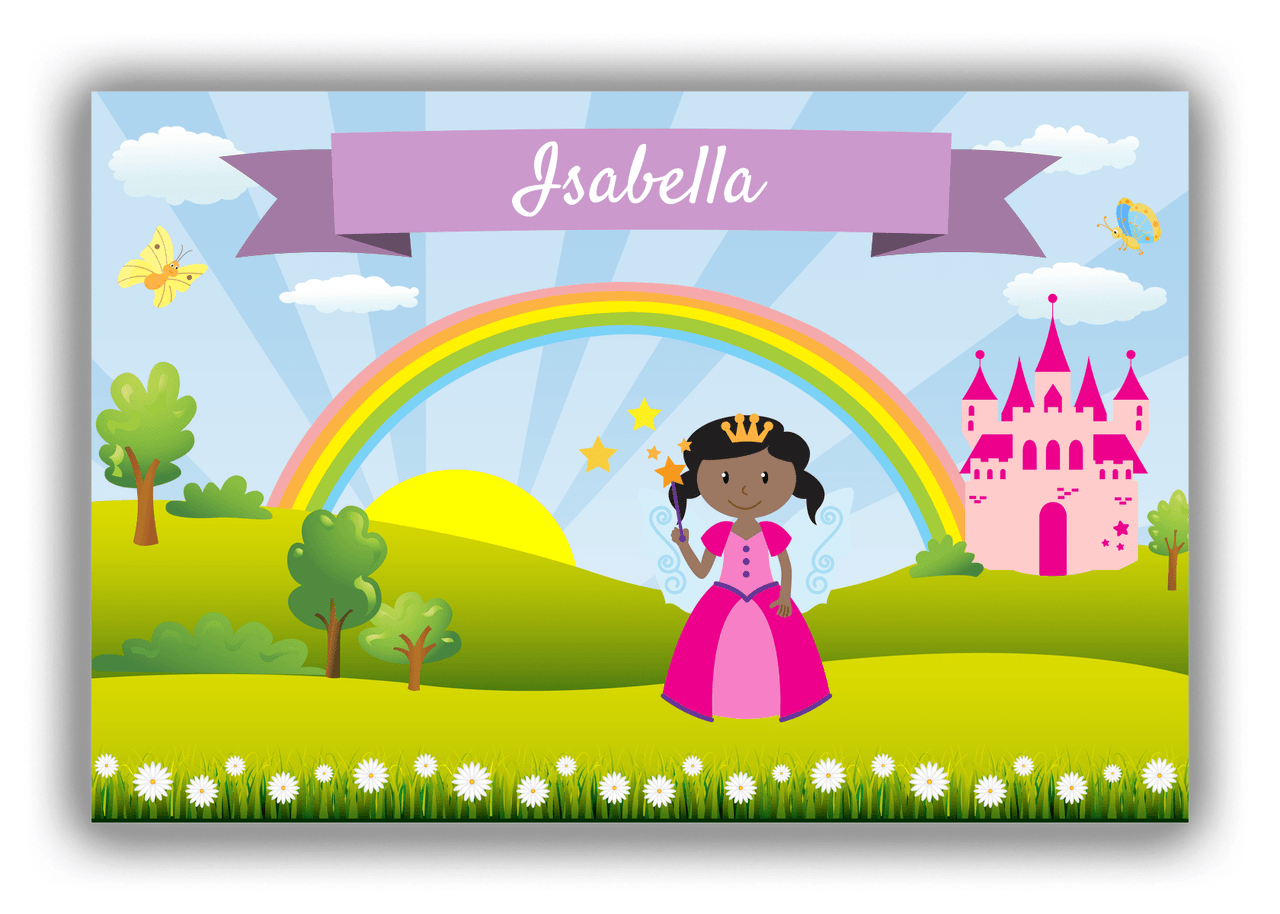 Personalized Fairy Canvas Wrap & Photo Print II - Rainbow Castle - Black Fairy I - Front View