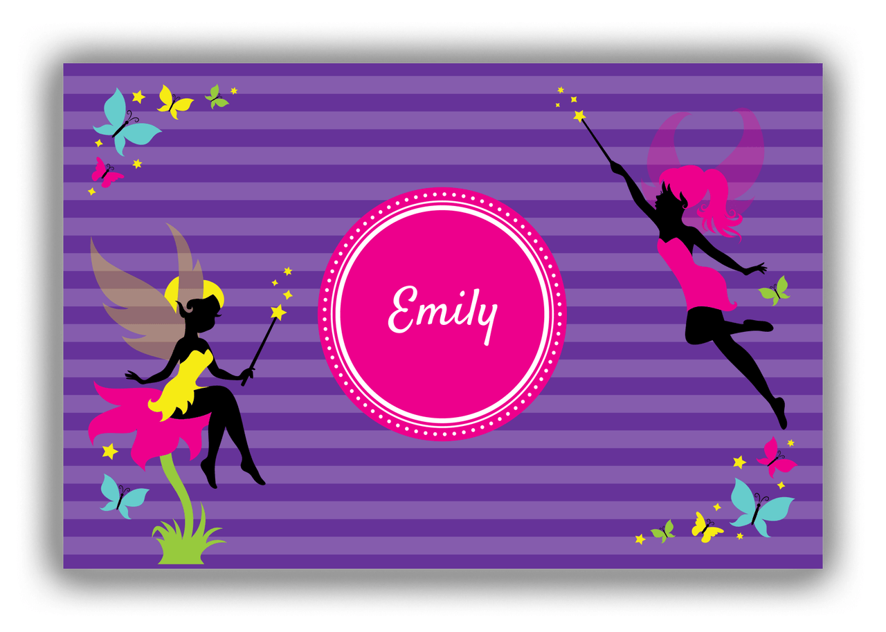 Personalized Fairy Canvas Wrap & Photo Print IX - Purple Background with Horizontal Stripes - Front View