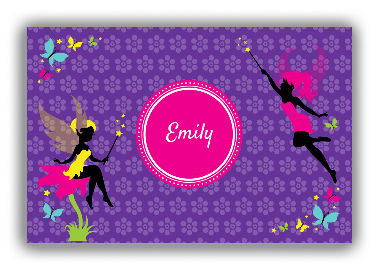 Personalized Fairy Canvas Wrap & Photo Print IX - Purple Background with Flowers - Front View