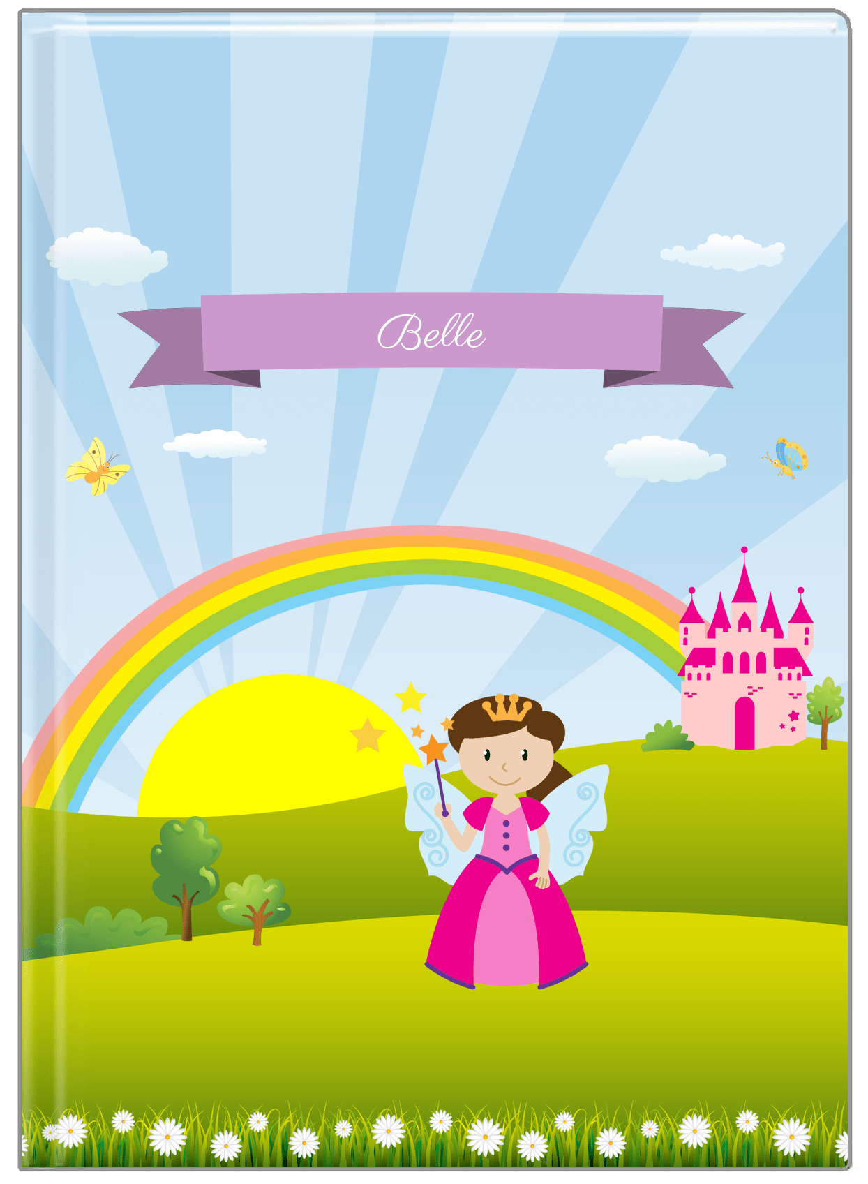 Personalized Fairy Journal II - Rainbow Castle - Brunette Fairy - Front View
