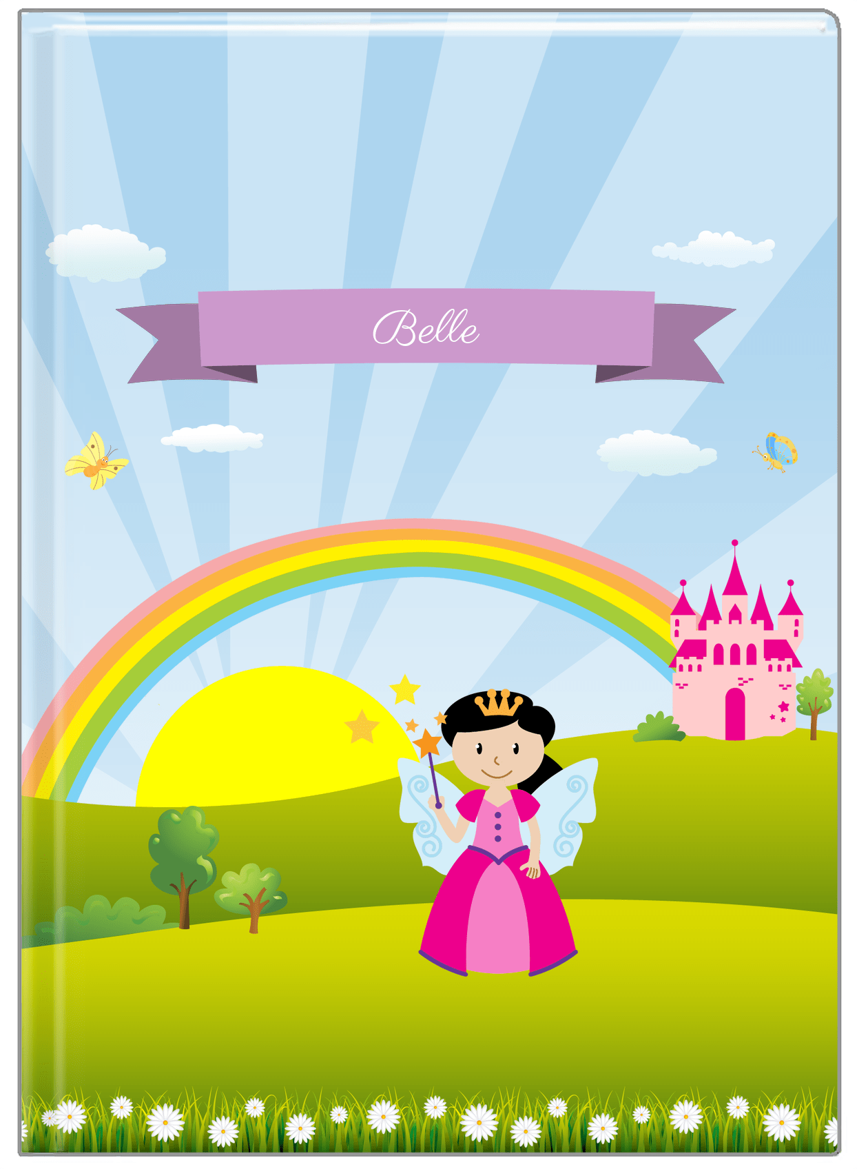 Personalized Fairy Journal II - Rainbow Castle - Black Hair Fairy - Front View