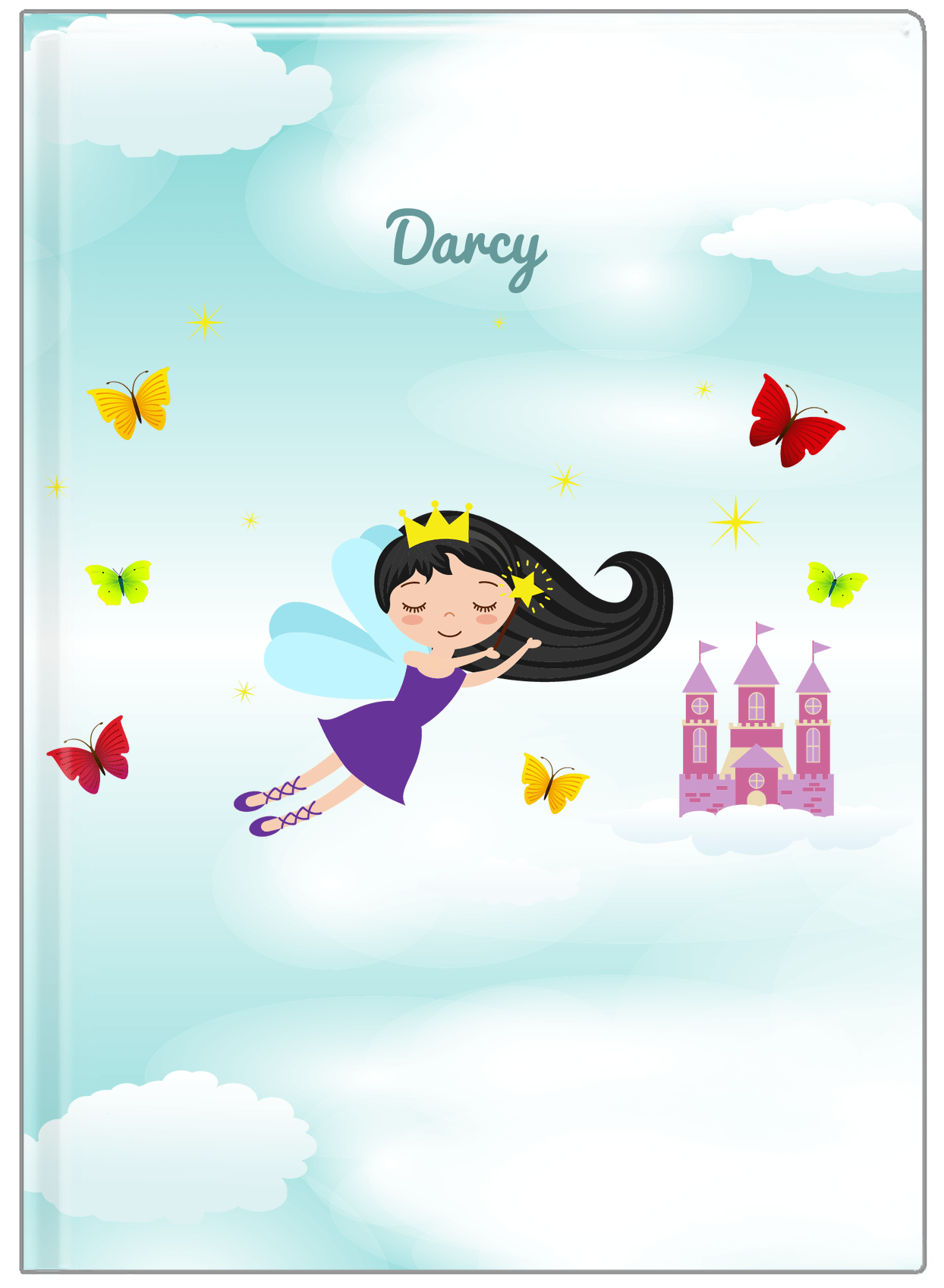 Personalized Fairy Journal III - Cloud Castle - Black Hair Fairy - Front View