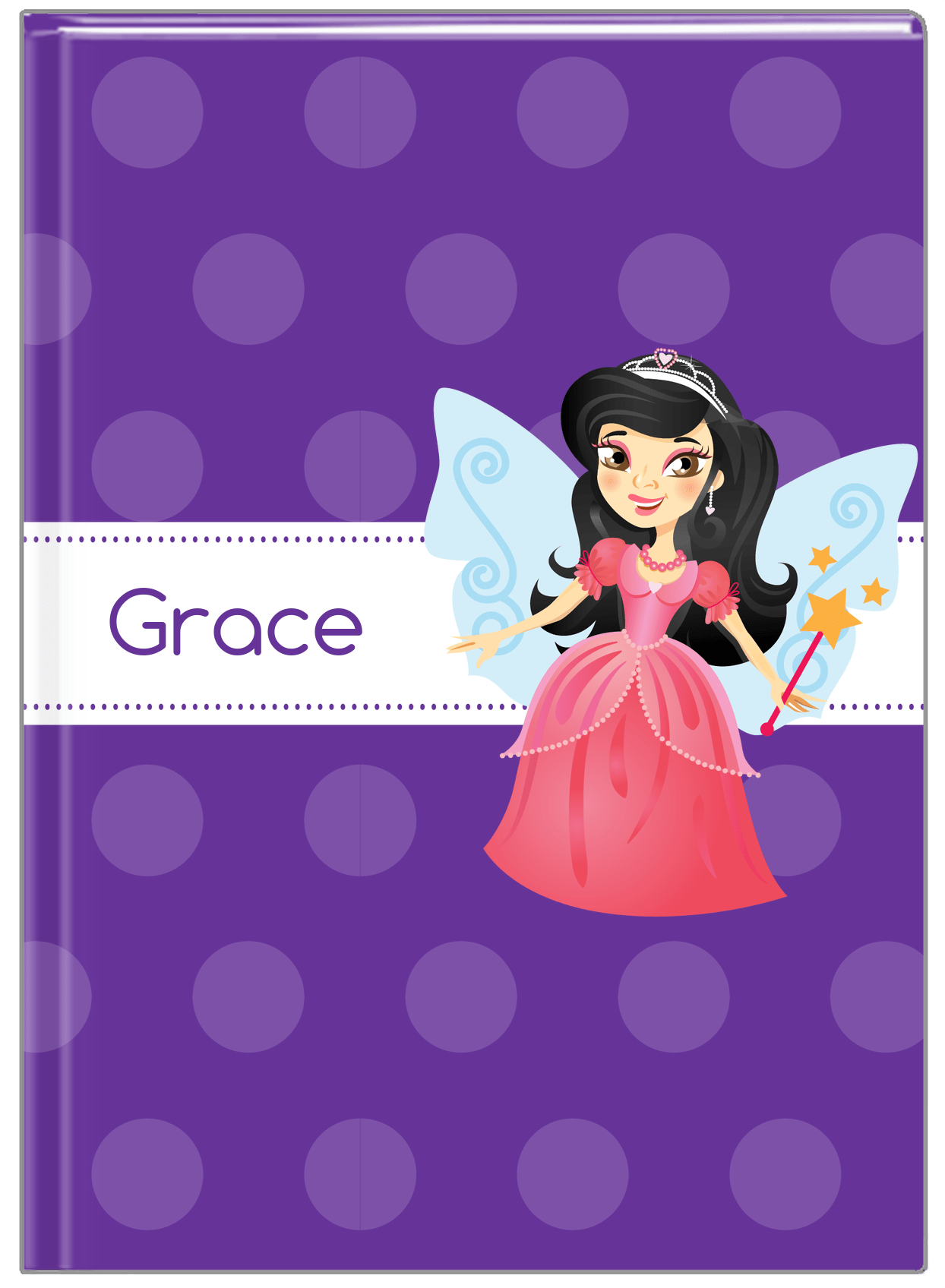 Personalized Fairy Journal VI - Ribbon Nameplate - Black Hair Fairy - Front View