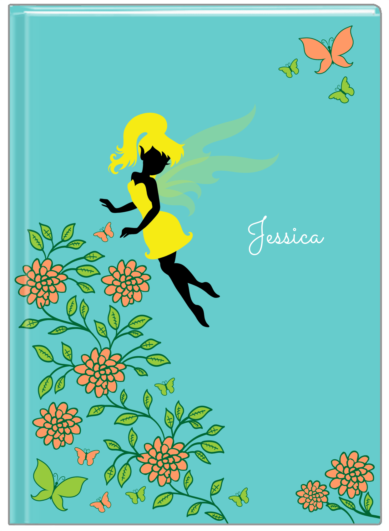 Personalized Fairy Journal X - Butterflies - Teal Background - Front View