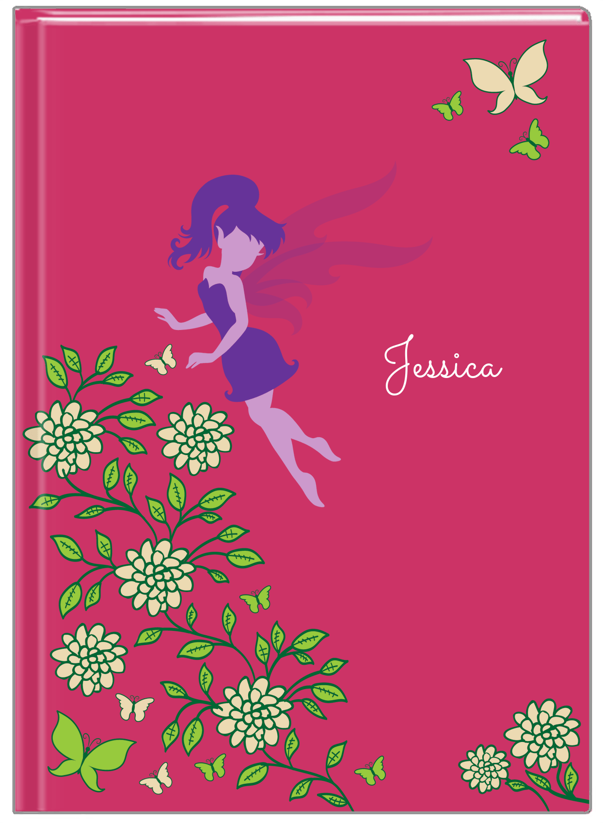 Personalized Fairy Journal X - Butterflies - Pink Background - Front View
