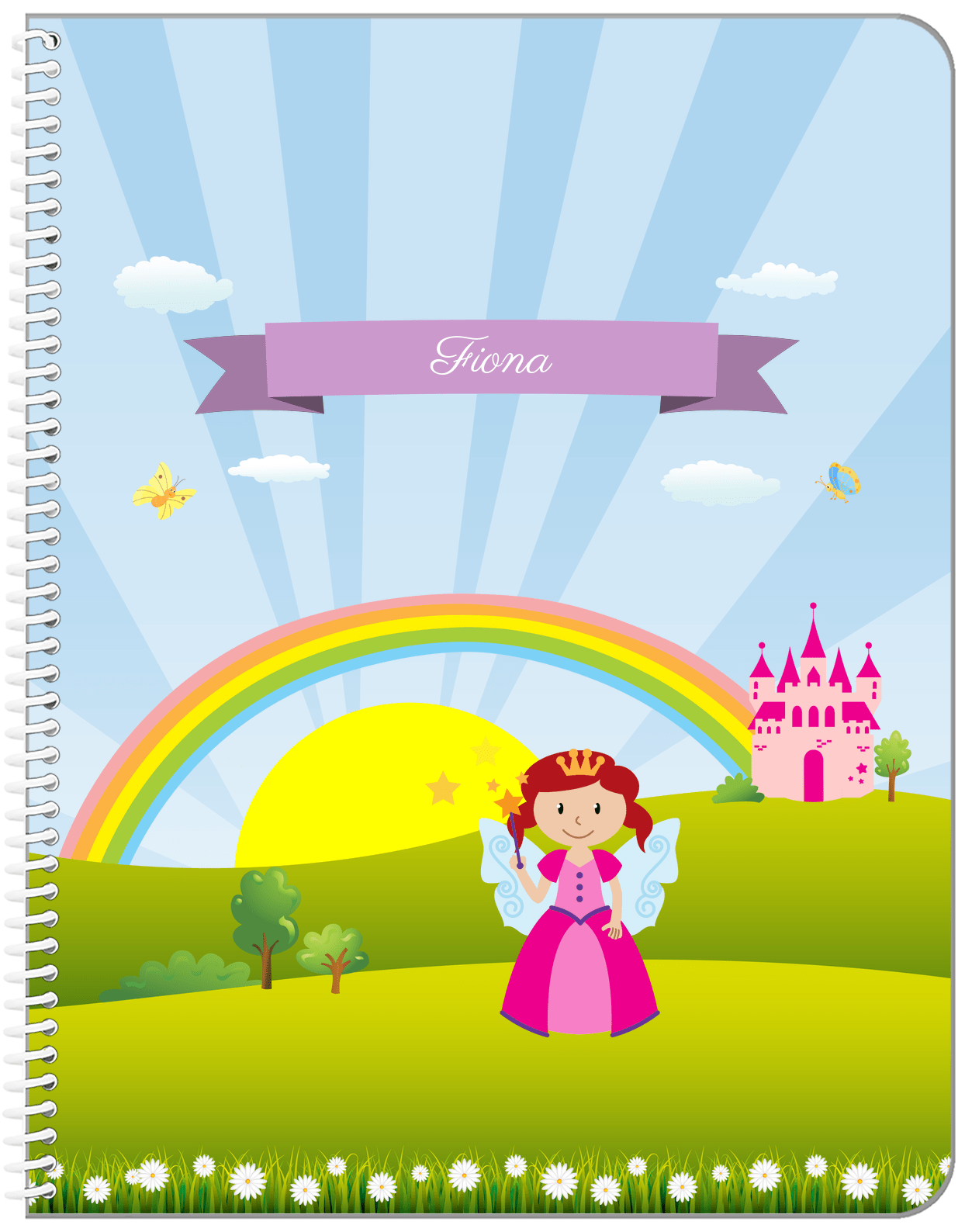Personalized Fairy Notebook II - Rainbow Castle - Redhead Fairy - Front View