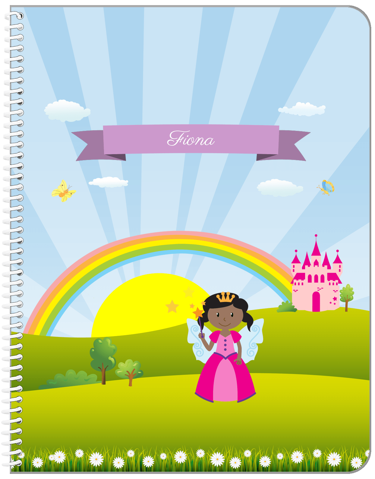 Personalized Fairy Notebook II - Rainbow Castle - Black Fairy I - Front View