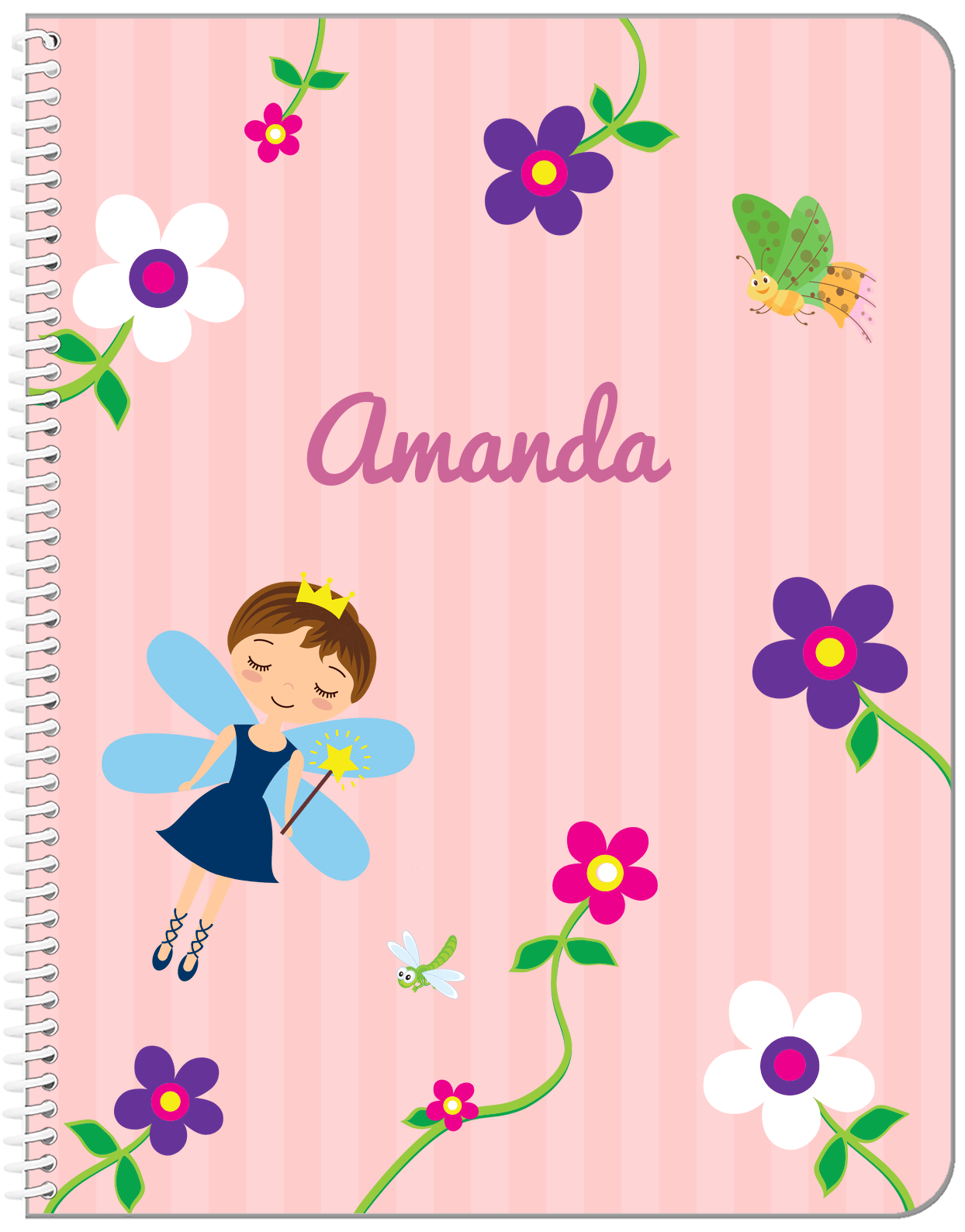 Personalized Fairy Notebook IV - Flower Fairy - Brunette Fairy - Front View