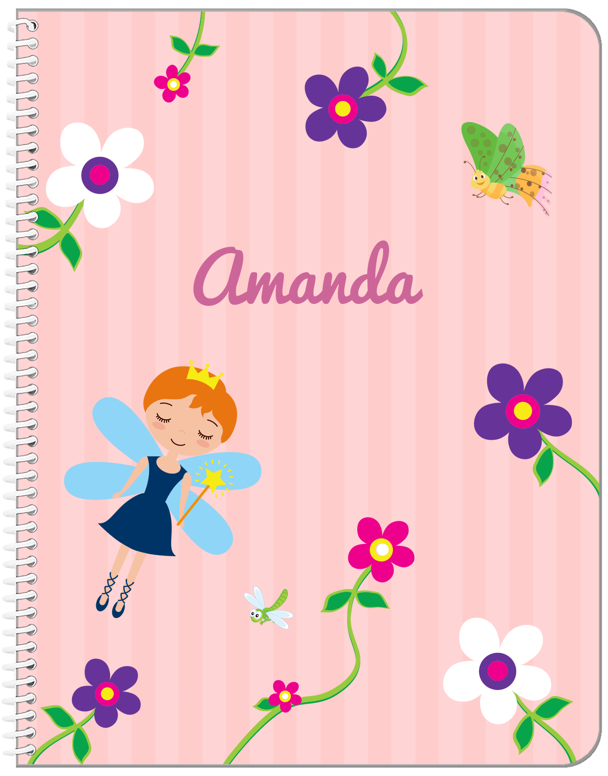 Personalized Fairy Notebook IV - Flower Fairy - Redhead Fairy - Front View
