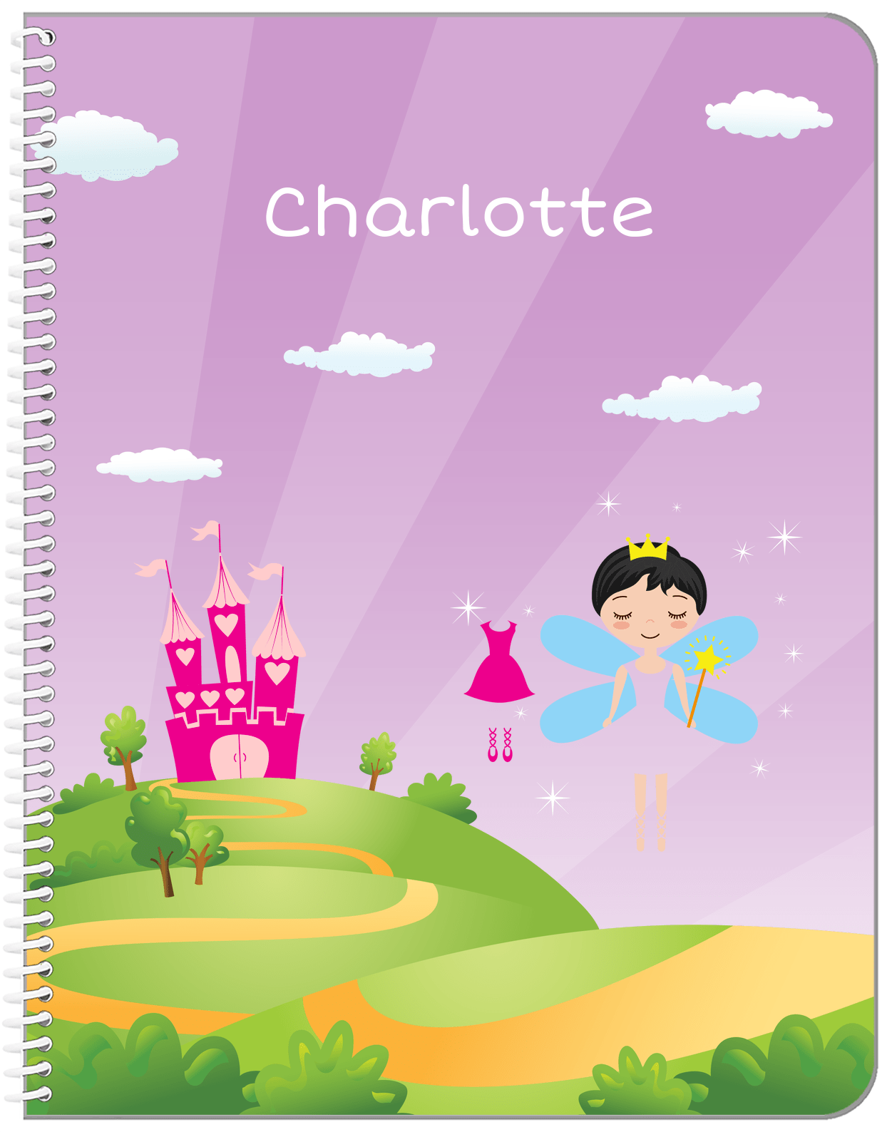 Personalized Fairy Notebook V - Castle Heart - Black Hair Fairy - Front View