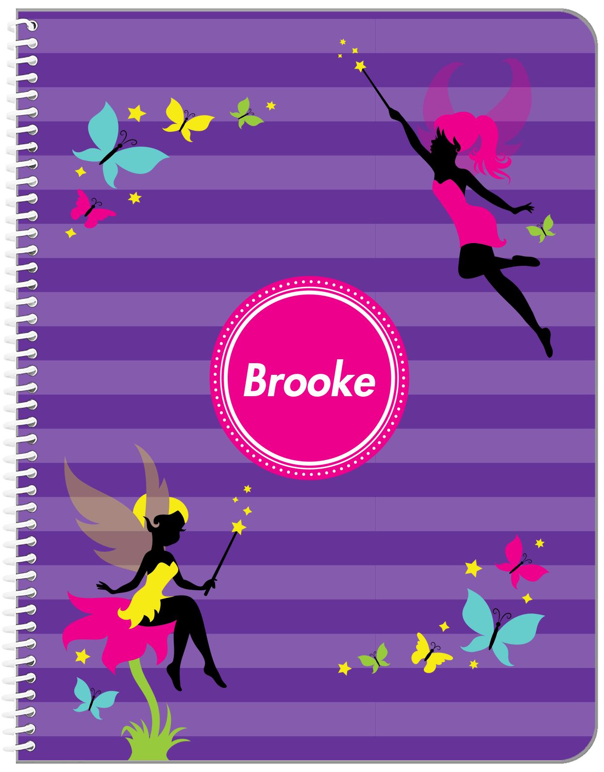 Personalized Fairy Notebook IX - Horizontal Stripes - Front View
