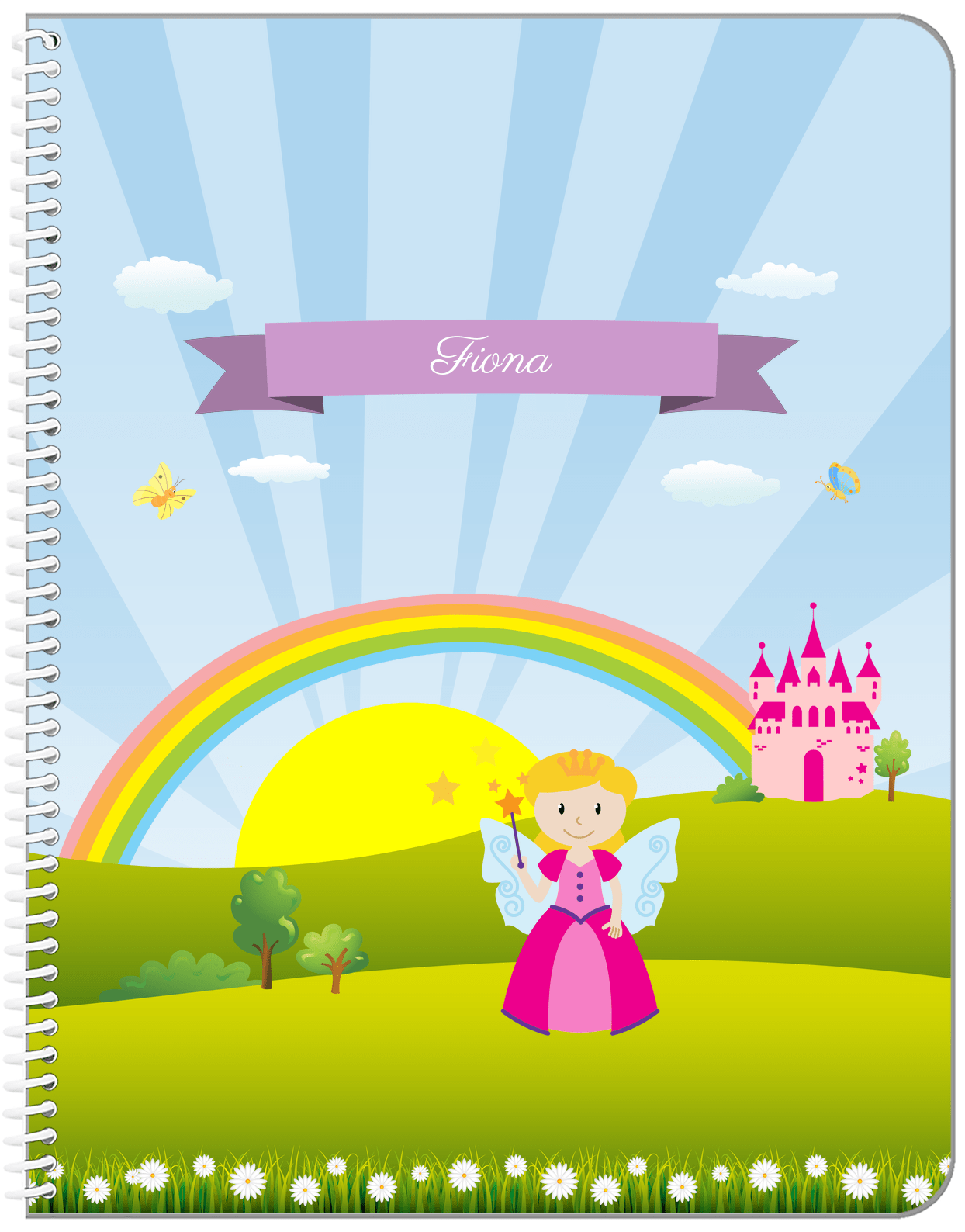 Personalized Fairy Notebook II - Rainbow Castle - Blonde Fairy - Front View