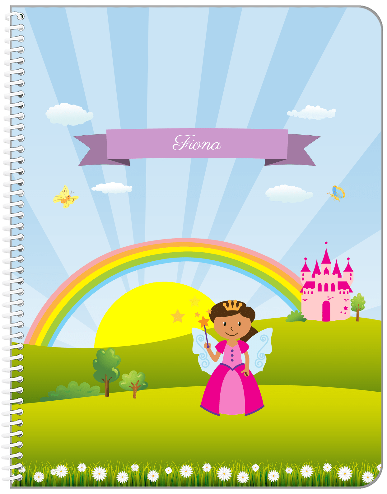 Personalized Fairy Notebook II - Rainbow Castle - Black Fairy II - Front View