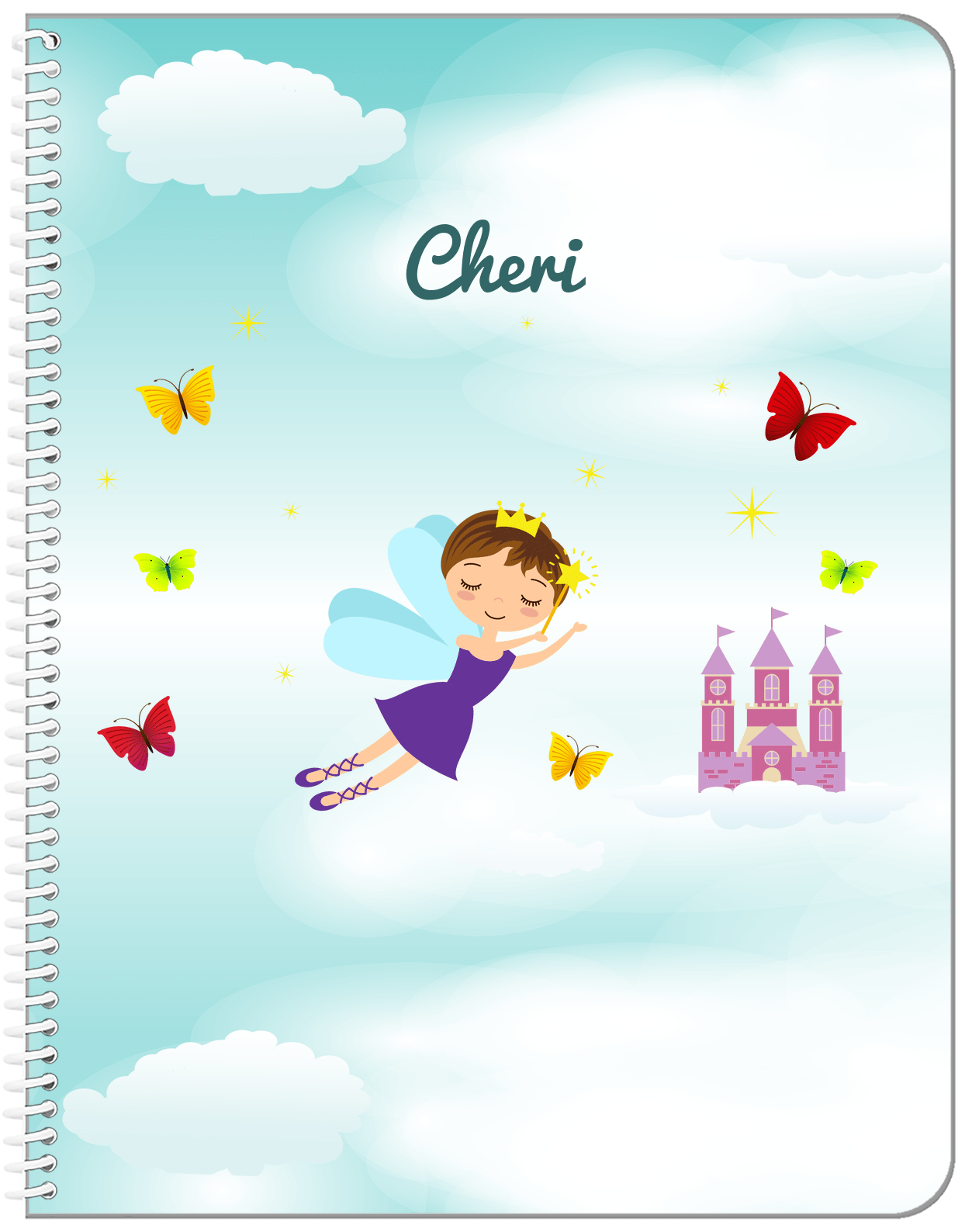 Personalized Fairy Notebook III - Cloud Castle - Brunette Fairy - Front View