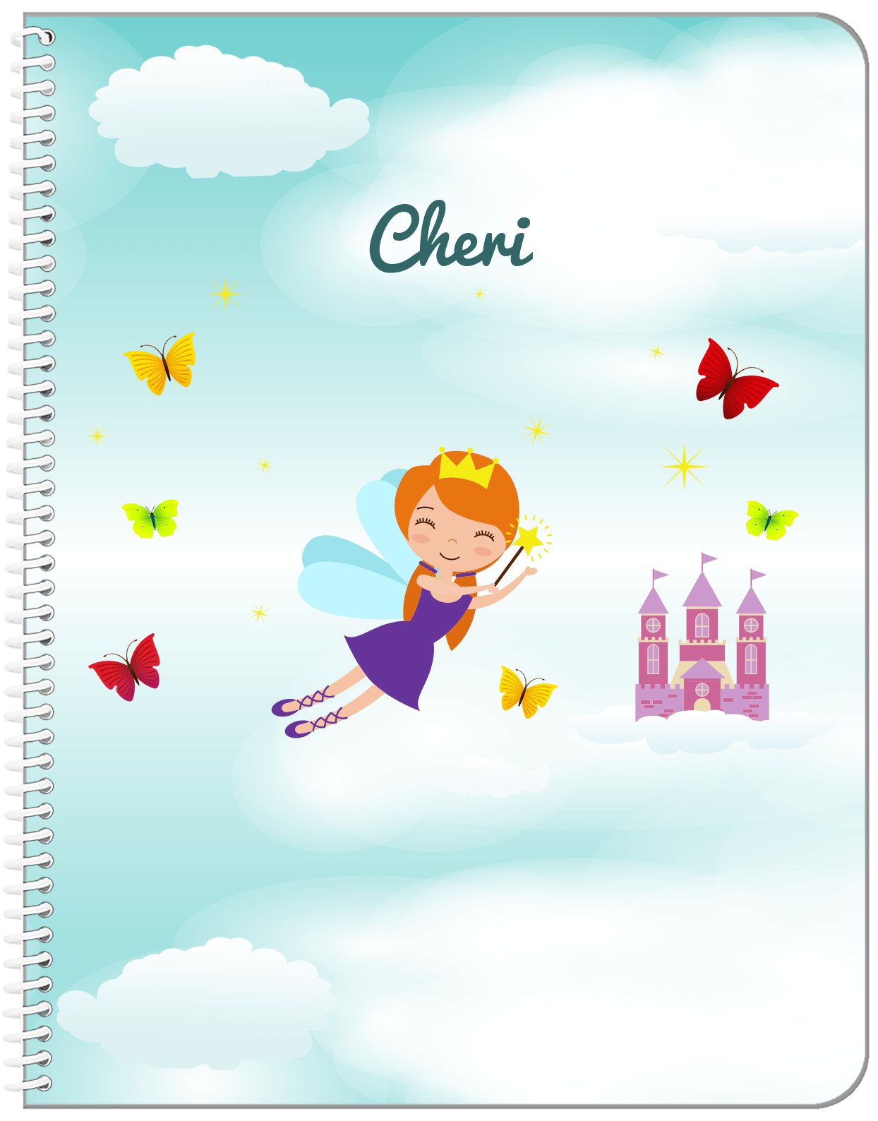 Personalized Fairy Notebook III - Cloud Castle - Redhead Fairy - Front View