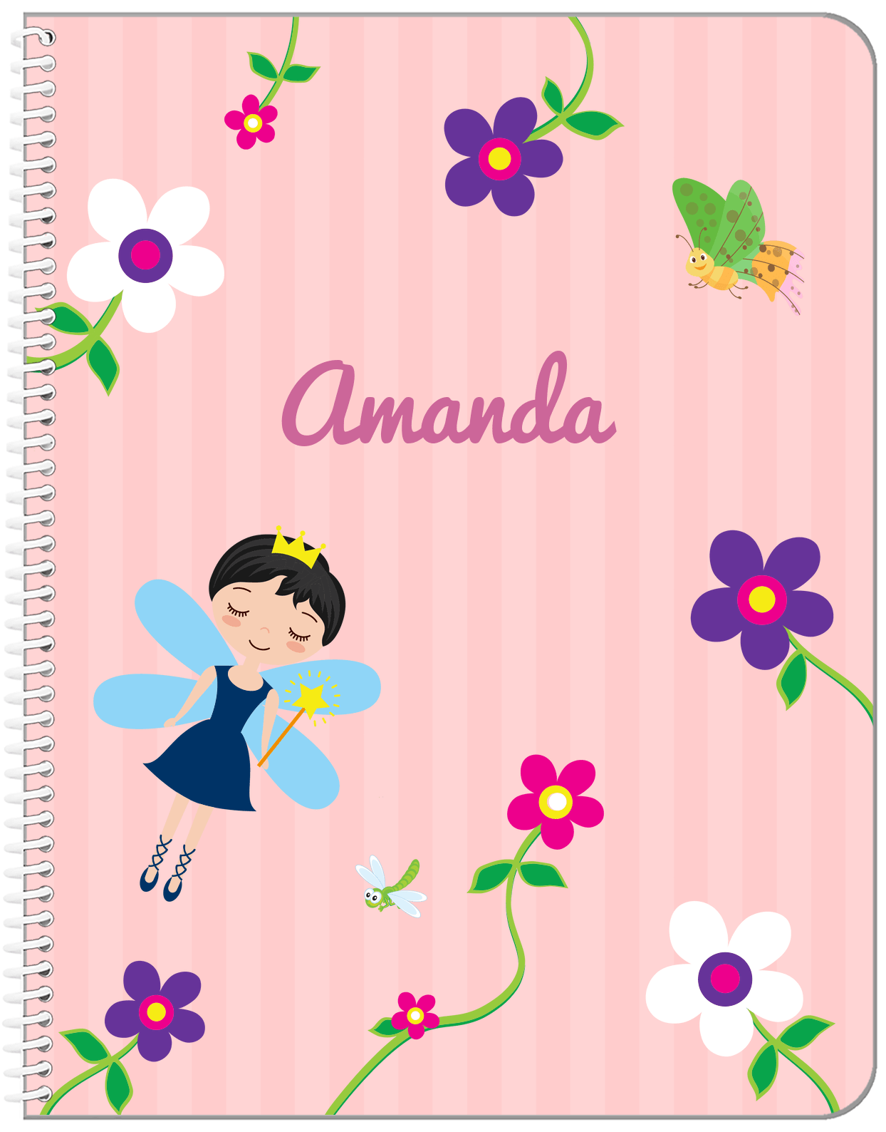 Personalized Fairy Notebook IV - Flower Fairy - Black Hair Fairy - Front View