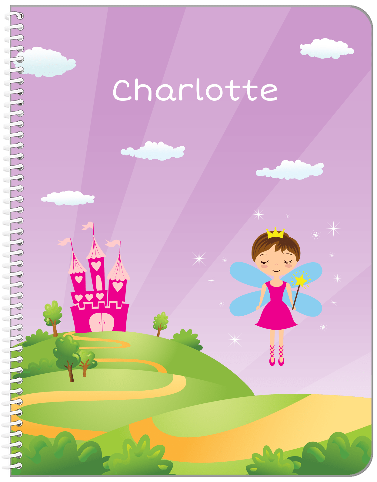 Personalized Fairy Notebook V - Castle Heart - Brunette Fairy - Front View
