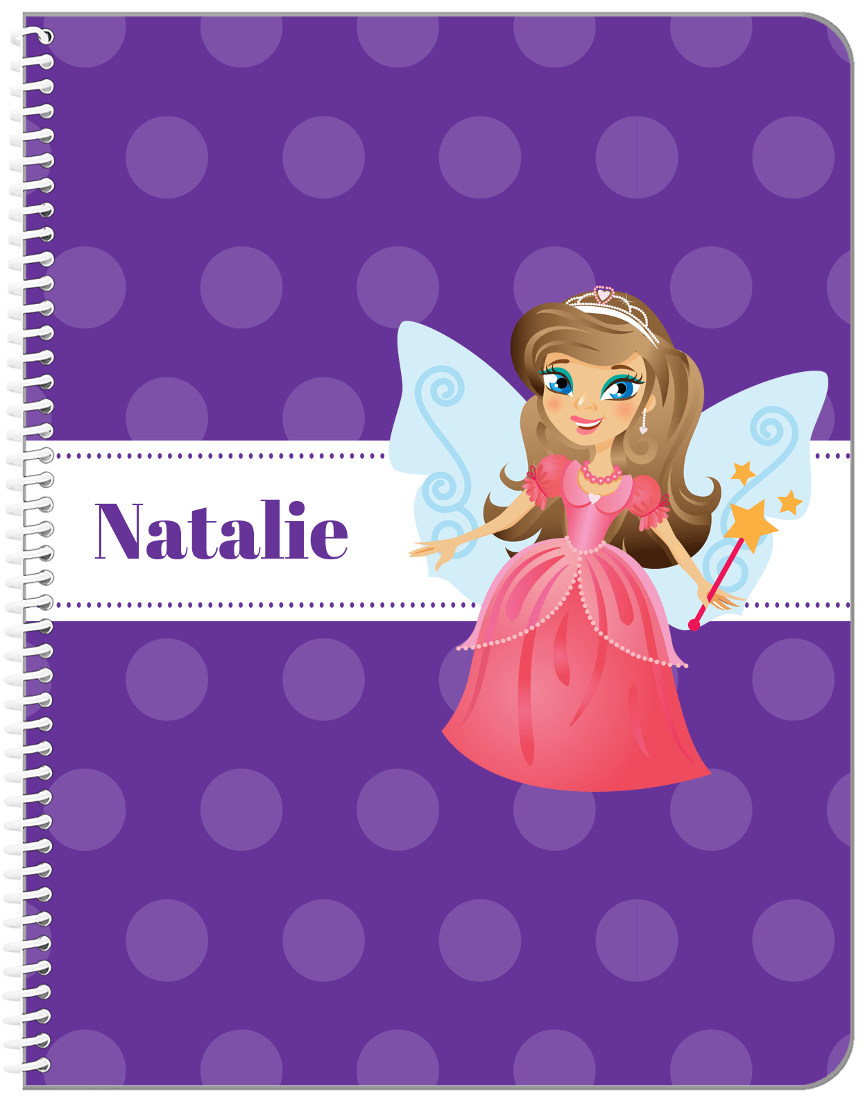 Personalized Fairy Notebook VI - Ribbon Nameplate - Brunette Fairy - Front View