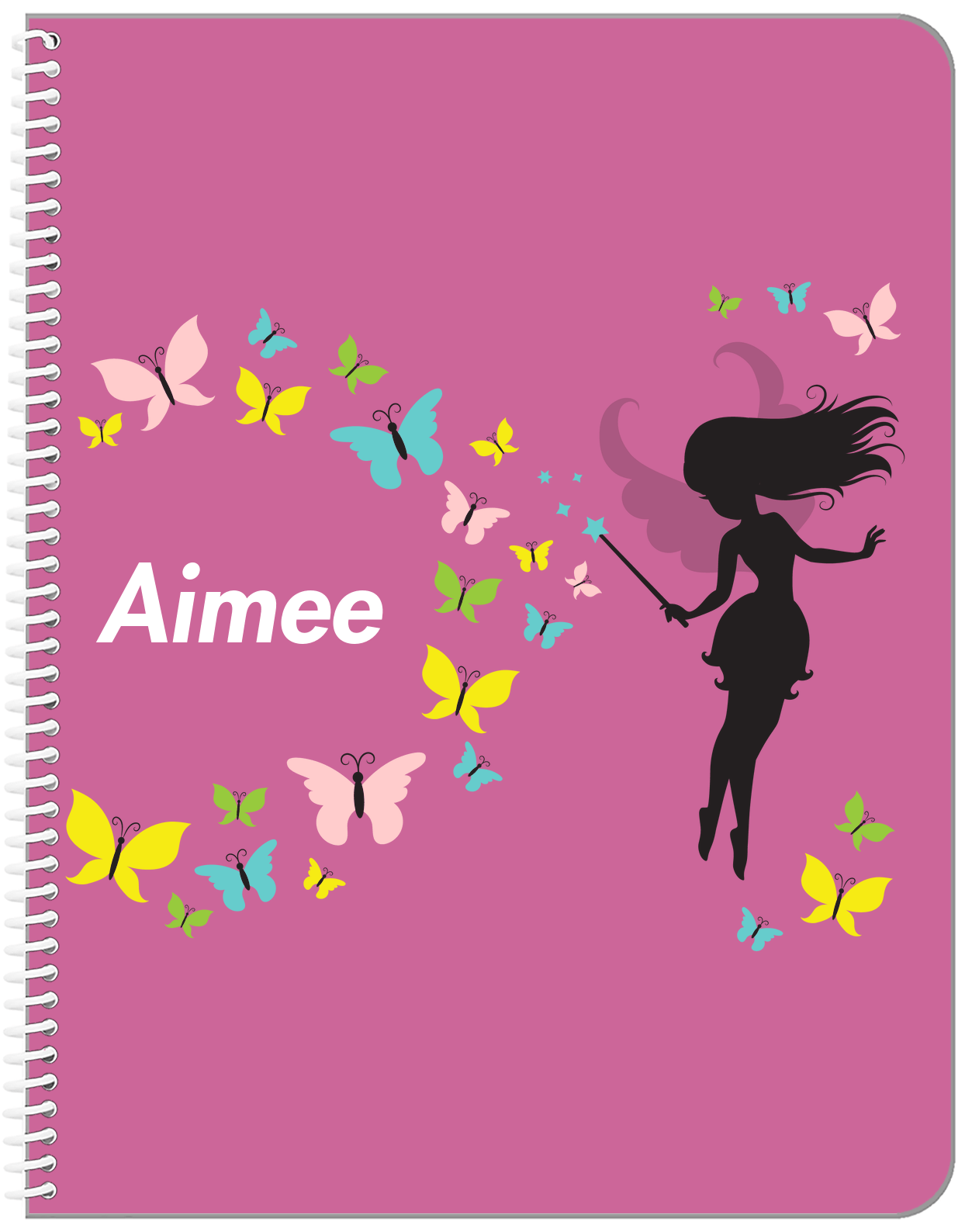 Personalized Fairy Notebook VIII - Butterfly Fairy - Pink Background - Front View