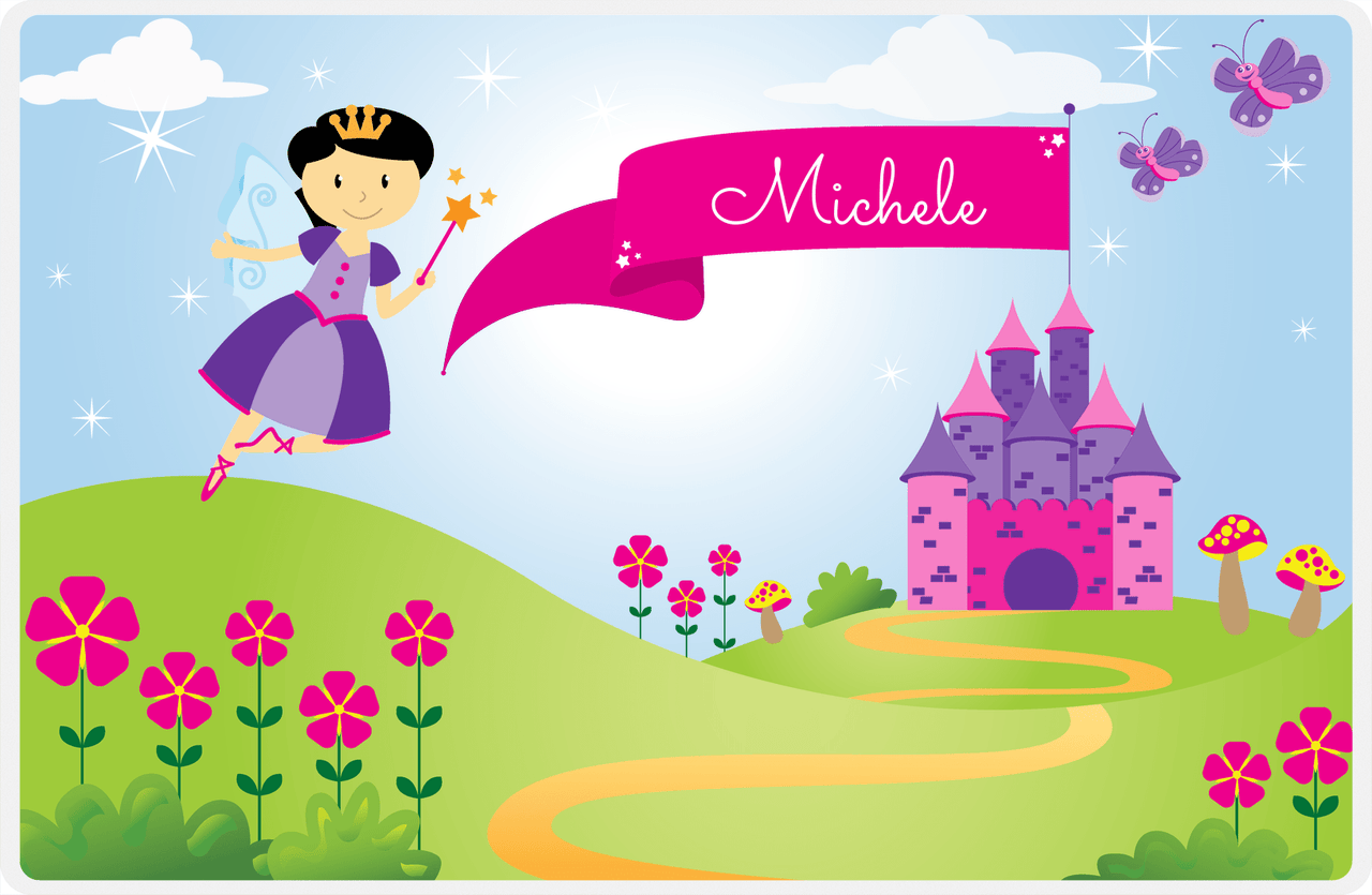 Personalized Fairy Placemat I - Castle Hill - Black Hair Fairy II -  View