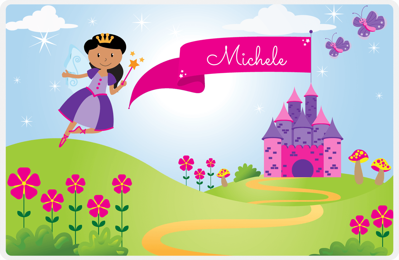 Personalized Fairy Placemat I - Castle Hill - Black Hair Fairy III -  View