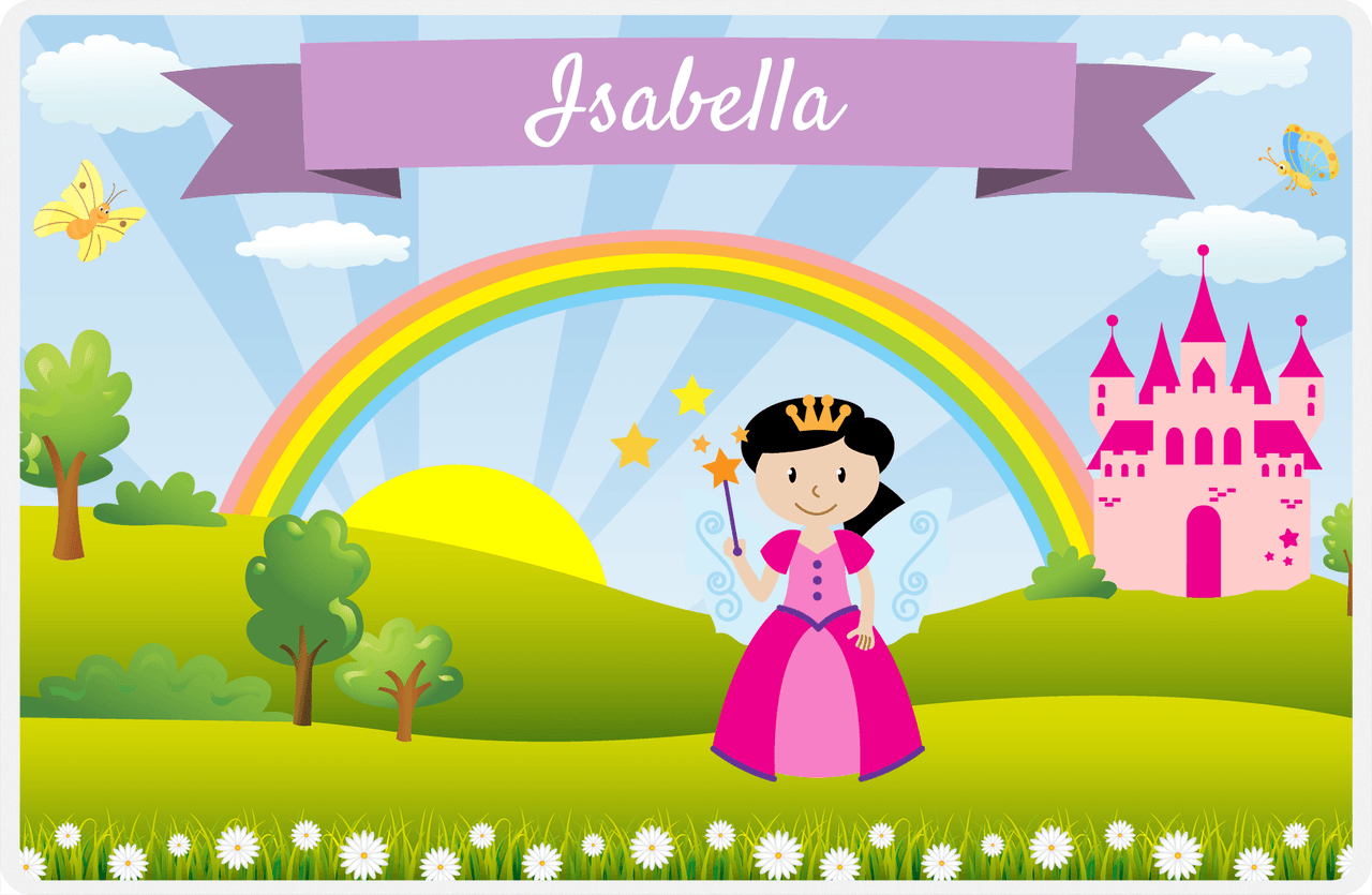 Personalized Fairy Placemat II - Rainbow Castle - Black Hair Fairy -  View