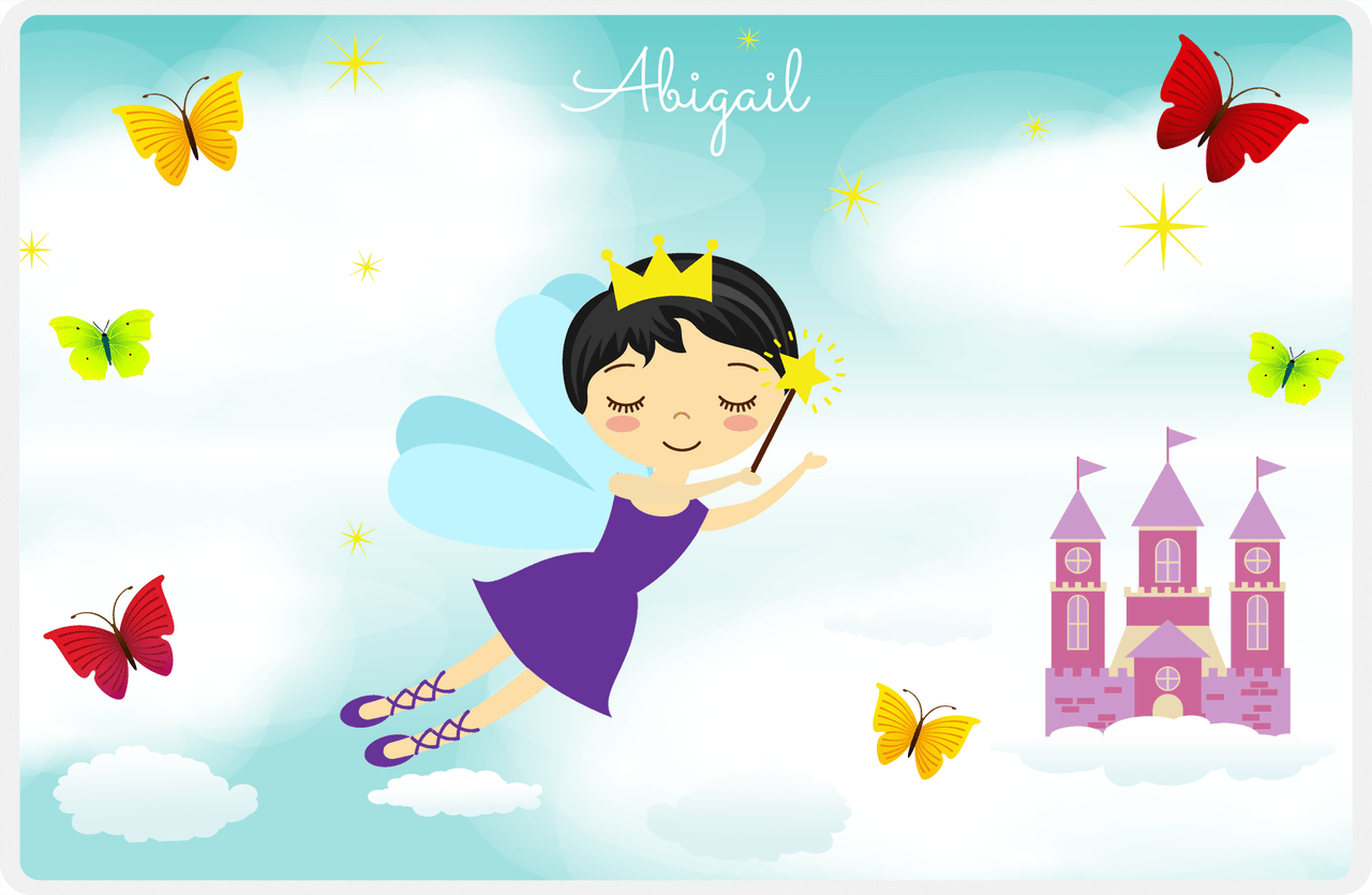 Personalized Fairy Placemat III - Cloud Castle - Black Hair Fairy II -  View