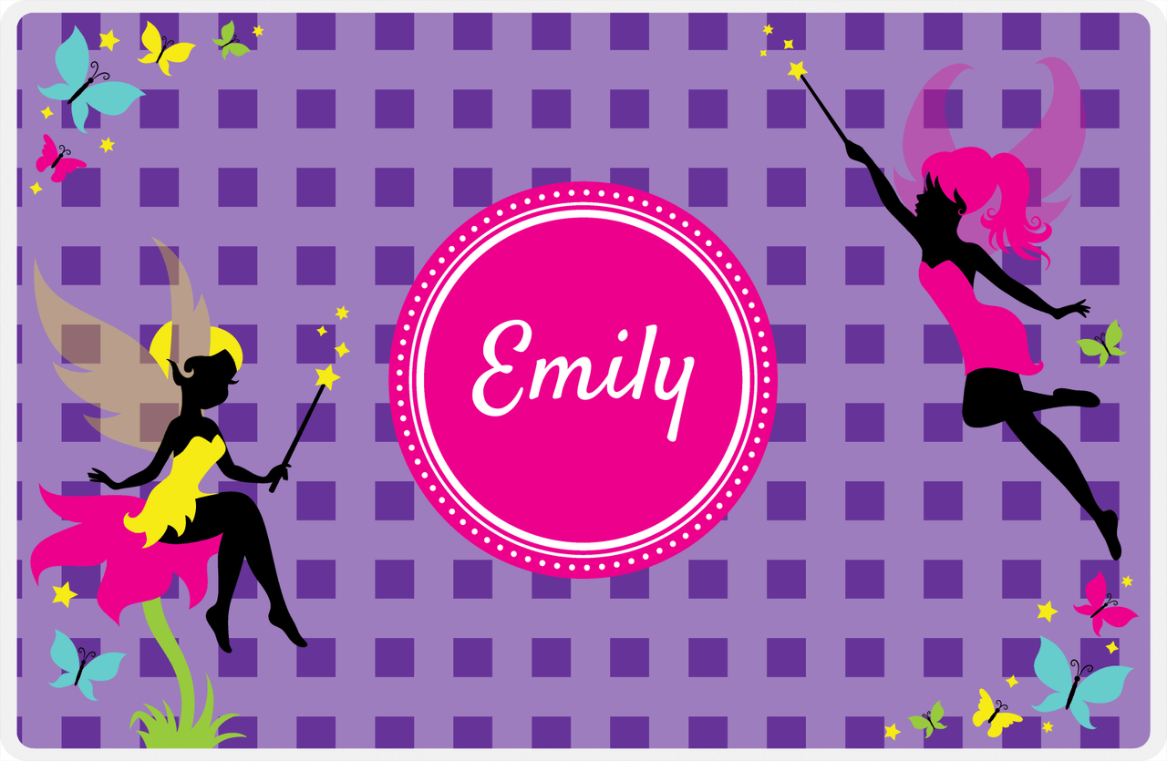 Personalized Fairy Placemat IX - Purple Background - Checkered -  View