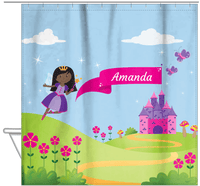Thumbnail for Personalized Fairy Shower Curtain I - Castle Hill - Black Fairy II - Hanging View