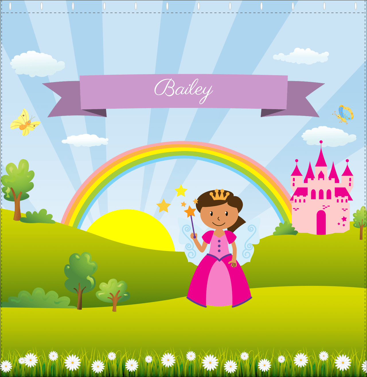 Personalized Fairy Shower Curtain II - Rainbow Castle - Black Fairy II - Decorate View