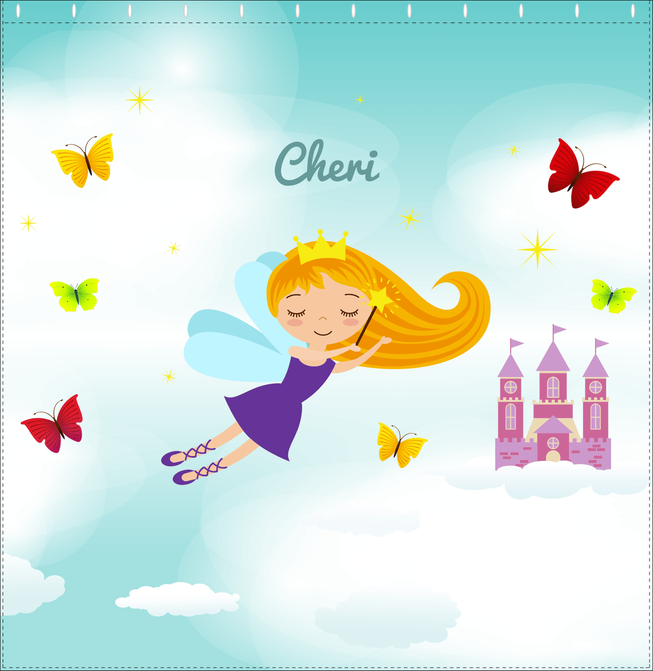 Personalized Fairy Shower Curtain III - Cloud Castle - Blonde Fairy - Decorate View