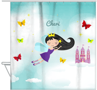 Thumbnail for Personalized Fairy Shower Curtain III - Cloud Castle - Black Hair Fairy I - Hanging View