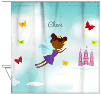 Thumbnail for Personalized Fairy Shower Curtain III - Cloud Castle - Black Fairy II - Hanging View